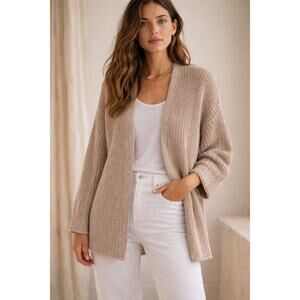Velvet by Graham & Spencer Tape Yarn Open Cardigan Beige XL